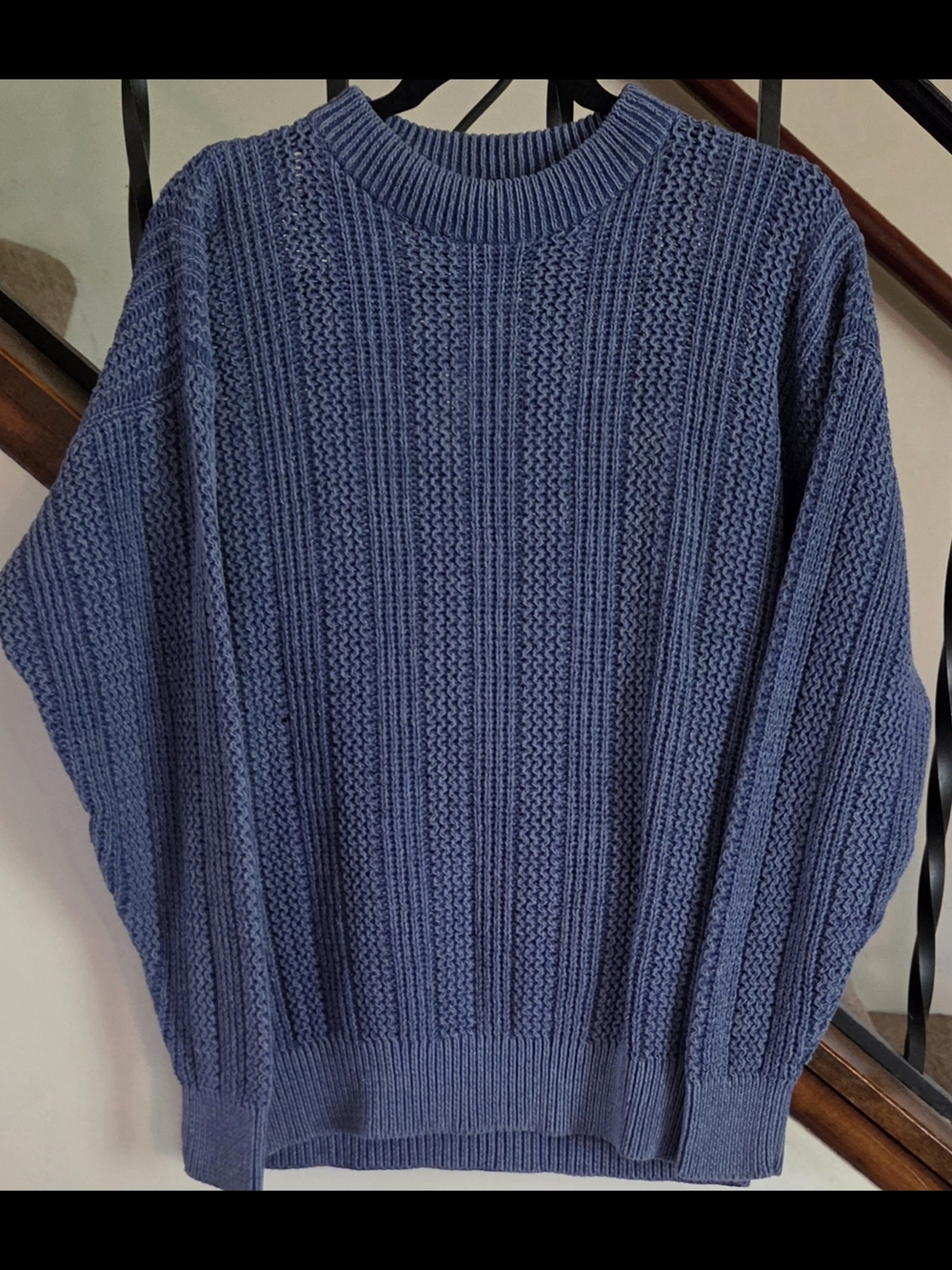 Vintage 90s Abercrombie Weekends Chunky Knit Sweater Blue Gray Ramie Cotton M
